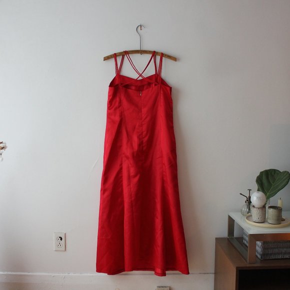 Vintage Satin Long Red Dress - Picture 9 of 10
